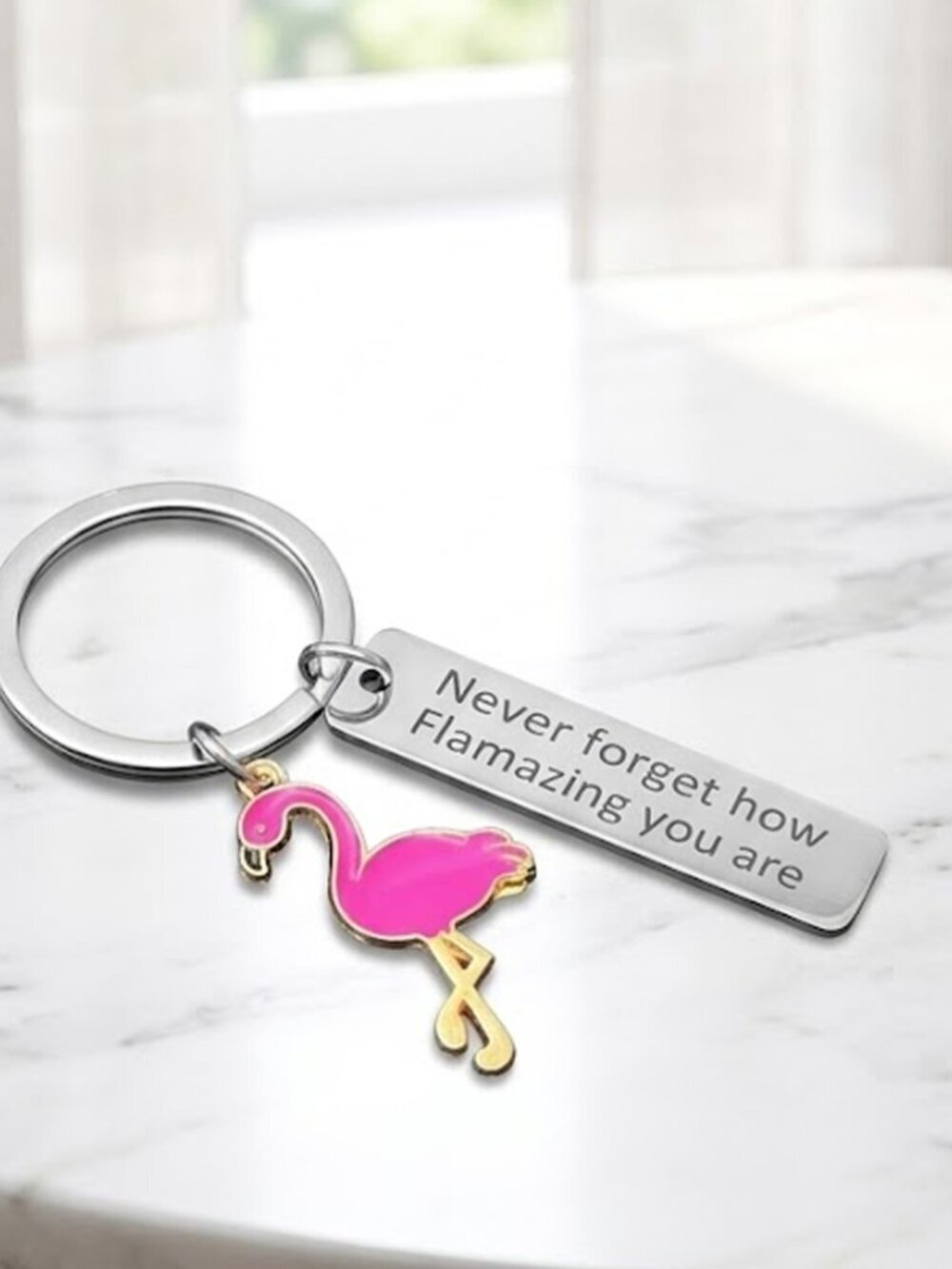 Motivational Flamingo Stainless Steel Keychain - Dark Pink